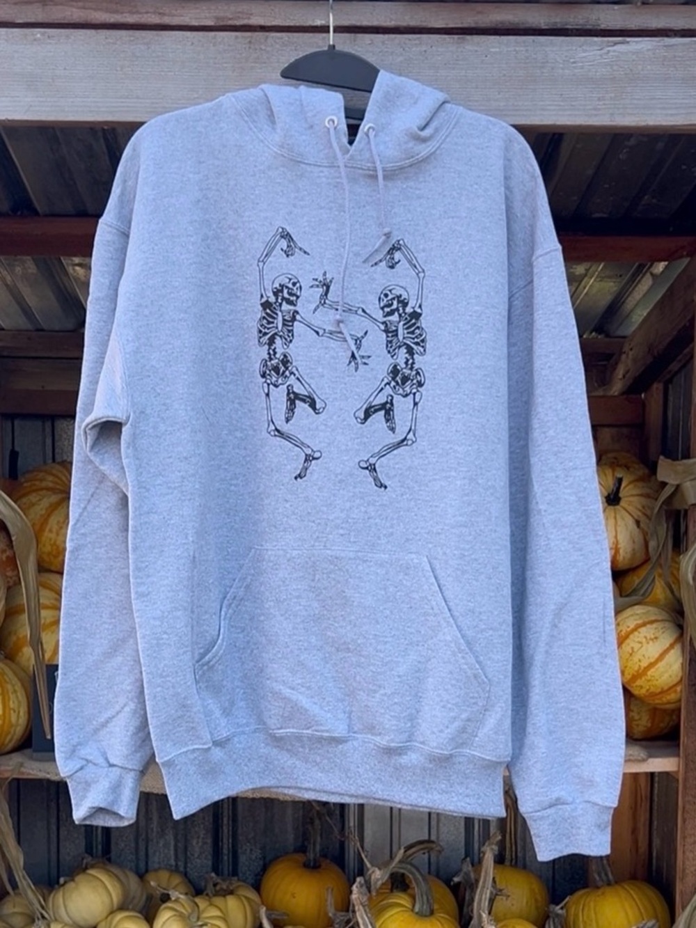 Gray Skeleton Graphic Hooded Sweatshirt - Unisex/LARGE